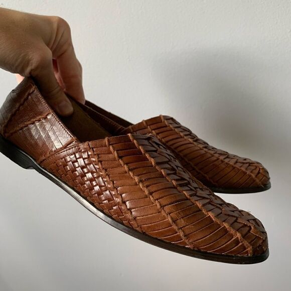 VTG LL Bean Huaraches Woven Slip On Sandal Mary Jane Shoes Leather Brown 6 6.5 - Picture 9 of 15